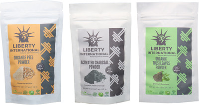 

LIBERTY INTERNATIONAL Orange & Charcoal & Tulsi Powder ( 227 Gm Each ) For Face , Hair & Skin Care Certified C18(Set of 3)