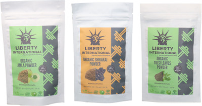 

LIBERTY INTERNATIONAL Amla & Shikakai & Tulsi Powder ( 114 Gm Each ) For Face , Hair & Skin Care Certified C18(Set of 3)