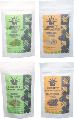 

LIBERTY INTERNATIONAL Heena & Orange & Neem & Shikakai Powder ( 114 Gm Each ) For Face , Hair & Skin Care Certified C18(Set of 4)