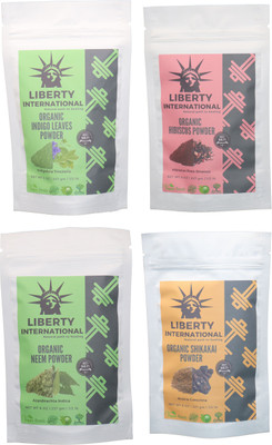 

LIBERTY INTERNATIONAL Indigo & Hibiscus & Neem & Shikakai Powder ( 227 Gm Each ) For Face , Hair & Skin Care Certified C18(Set of 4)