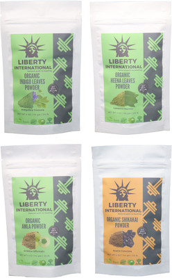 

LIBERTY INTERNATIONAL Indigo & Heena & Amla & Shikakai Powder ( 114 Gm Each ) For Face , Hair & Skin Care Certified C18(Set of 4)