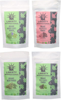 

LIBERTY INTERNATIONAL Indigo & Rose & Neem & Tulsi Powder ( 227 Gm Each ) For Face , Hair & Skin Care Certified C18(Set of 4)