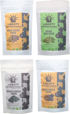 

LIBERTY INTERNATIONAL Soapnut & Neem & Charcoal & Shikakai Powder ( 227 Gm Each ) For Face , Hair & Skin Care Certified C18(Set of 4)
