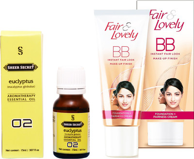 

Sheer Secret Euclyptus Essential Oil 15 ml and Fair & Lovely BB Foundation + Fairness Cream 40 Grams(Set of 2)