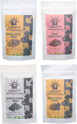 

LIBERTY INTERNATIONAL Soapnut & Hibiscus & Charcoal & Shikakai Powder ( 114 Gm Each ) For Face , Hair & Skin Care Certified C18(Set of 4)