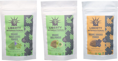 

LIBERTY INTERNATIONAL Indigo & Amla & Shikakai Powder ( 114 Gm Each ) For Face , Hair & Skin Care Certified C18(Set of 3)