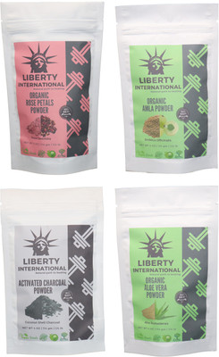 

LIBERTY INTERNATIONAL Rose & Amla & Charcoal & Aloevera Powder ( 114 Gm Each ) For Face , Hair & Skin Care Certified C18(Set of 4)
