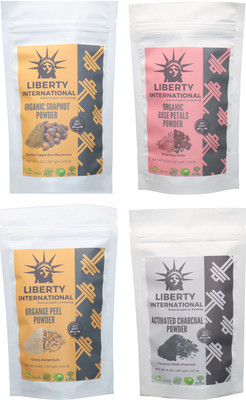 

LIBERTY INTERNATIONAL Soapnut & Rose & Orange & Charcoal Powder ( 227 Gm Each ) For Face , Hair & Skin Care Certified C18(Set of 4)