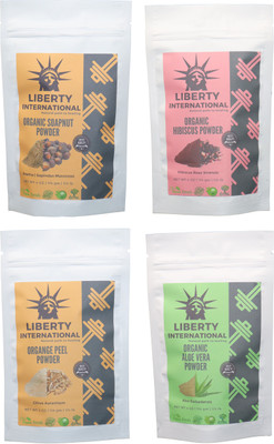 

LIBERTY INTERNATIONAL Soapnut & Hibiscus & Orange & Aloevera Powder ( 114 Gm Each ) For Face , Hair & Skin Care Certified C18(Set of 4)