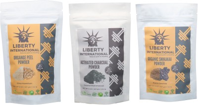 

LIBERTY INTERNATIONAL Orange & Charcoal & Shikakai Powder ( 227 Gm Each ) For Face , Hair & Skin Care Certified C18(Set of 3)