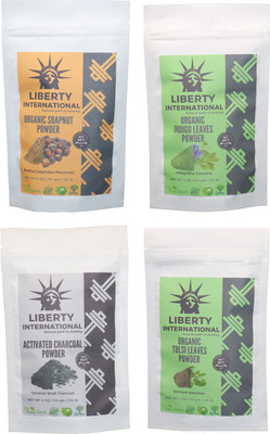 

LIBERTY INTERNATIONAL Soapnut & Indigo & Charcoal & Tulsi Powder ( 114 Gm Each ) For Face , Hair & Skin Care Certified C18(Set of 4)