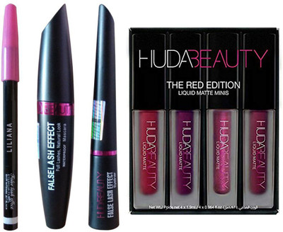 

Liliana Eyebrow Black Pencil With Mac Mascara & Mac Liquid Eyeliner set of 3 with HB Red Edition Lipsticks Set of 4(Set of 2)