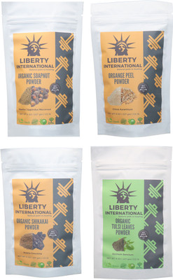

LIBERTY INTERNATIONAL Soapnut & Orange & Shikakai & Tulsi Powder ( 227 Gm Each ) For Face , Hair & Skin Care Certified C18(Set of 4)
