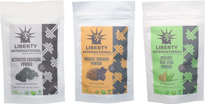 

LIBERTY INTERNATIONAL Charcoal & Shikakai & Aloevera Powder ( 114 Gm Each ) For Face , Hair & Skin Care Certified C18(Set of 3)