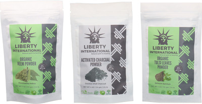 

LIBERTY INTERNATIONAL Neem & Charcoal & Tulsi Powder ( 114 Gm Each ) For Face , Hair & Skin Care Certified C18(Set of 3)
