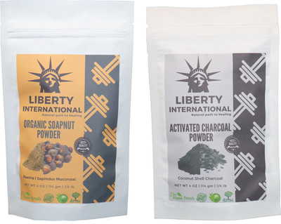 

LIBERTY INTERNATIONAL Soapnut & Charcoal Powder ( 114 Gm Each ) For Face , Hair & Skin Care Certified C18(Set of 2)
