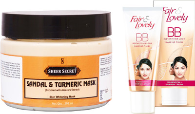 

Sheer Secret Sandal & Turmeric Mask 300ml and Fair & Lovely BB Foundation + Fairness Cream 40 Grams(Set of 2)