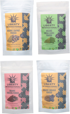

LIBERTY INTERNATIONAL Soapnut & Heena & Hibiscus & Shikakai Powder ( 227 Gm Each ) For Face , Hair & Skin Care Certified C18(Set of 4)