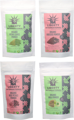 

LIBERTY INTERNATIONAL Heena & Hibiscus & Rose & Amla Powder ( 114 Gm Each ) For Face , Hair & Skin Care Certified C18(Set of 4)