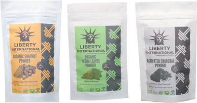 

LIBERTY INTERNATIONAL Soapnut & Heena & Charcoal Powder ( 227 Gm Each ) For Face , Hair & Skin Care Certified C18(Set of 3)