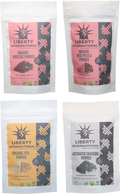 

LIBERTY INTERNATIONAL Hibiscus & Rose & Orange & Charcoal Powder ( 114 Gm Each ) For Face , Hair & Skin Care Certified C18(Set of 4)