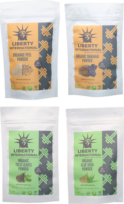 

LIBERTY INTERNATIONAL Orange & Shikakai & Tulsi & Aloevera Powder ( 227 Gm Each ) For Face , Hair & Skin Care Certified C18(Set of 4)