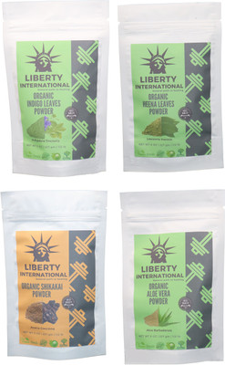 

LIBERTY INTERNATIONAL Indigo & Heena & Shikakai & Aloevera Powder ( 227 Gm Each ) For Face , Hair & Skin Care Certified C18(Set of 4)