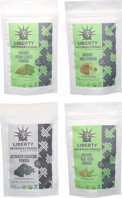 

LIBERTY INTERNATIONAL Heena & Amla & Charcoal & Aloevera Powder ( 114 Gm Each ) For Face , Hair & Skin Care Certified C18(Set of 4)