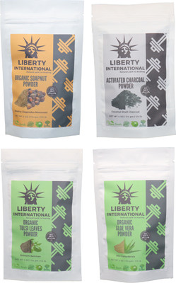 

LIBERTY INTERNATIONAL Soapnut & Charcoal & Tulsi & Aloevera Powder ( 114 Gm Each ) For Face , Hair & Skin Care Certified C18(Set of 4)