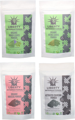 

LIBERTY INTERNATIONAL Indigo & Heena & Hibiscus & Charcoal Powder ( 114 Gm Each ) For Face , Hair & Skin Care Certified C18(Set of 4)