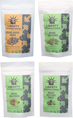 

LIBERTY INTERNATIONAL Soapnut & Neem & Amla & Tulsi Powder ( 114 Gm Each ) For Face , Hair & Skin Care Certified C18(Set of 4)