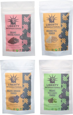 

LIBERTY INTERNATIONAL Hibiscus & Orange & Shikakai & Tulsi Powder ( 227 Gm Each ) For Face , Hair & Skin Care Certified C18(Set of 4)