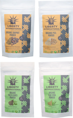 

LIBERTY INTERNATIONAL Soapnut & Orange & Tulsi & Aloevera Powder ( 114 Gm Each ) For Face , Hair & Skin Care Certified C18(Set of 4)