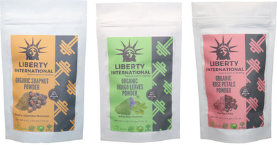 

LIBERTY INTERNATIONAL Soapnut & Indigo & Rose Powder ( 114 Gm Each ) For Face , Hair & Skin Care Certified C18(Set of 3)