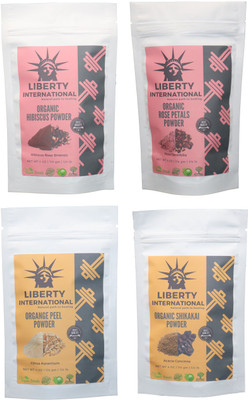 

LIBERTY INTERNATIONAL Hibiscus & Rose & Orange & Shikakai Powder ( 114 Gm Each ) For Face , Hair & Skin Care Certified C18(Set of 4)