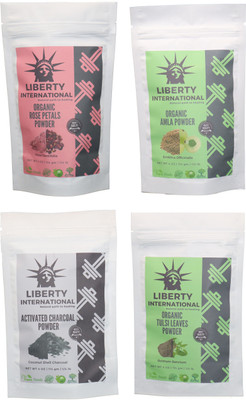 

LIBERTY INTERNATIONAL Rose & Amla & Charcoal & Tulsi Powder ( 114 Gm Each ) For Face , Hair & Skin Care Certified C18(Set of 4)