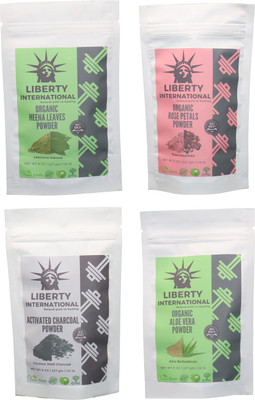 

LIBERTY INTERNATIONAL Heena & Rose & Charcoal & Aloevera Powder ( 227 Gm Each ) For Face , Hair & Skin Care Certified C18(Set of 4)