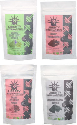 

LIBERTY INTERNATIONAL Indigo & Hibiscus & Rose & Charcoal Powder ( 227 Gm Each ) For Face , Hair & Skin Care Certified C18(Set of 4)