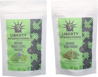 

LIBERTY INTERNATIONAL Indigo & Neem Powder ( 114 Gm Each ) For Face , Hair & Skin Care Certified C18(Set of 2)