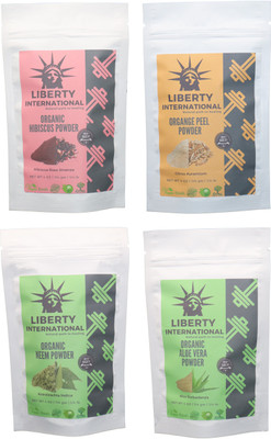 

LIBERTY INTERNATIONAL Hibiscus & Orange & Neem & Aloevera Powder ( 114 Gm Each ) For Face , Hair & Skin Care Certified C18(Set of 4)
