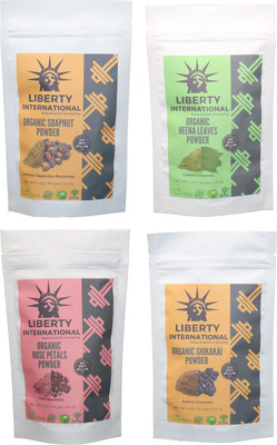 

LIBERTY INTERNATIONAL Soapnut & Heena & Rose & Shikakai Powder ( 114 Gm Each ) For Face , Hair & Skin Care Certified C18(Set of 4)
