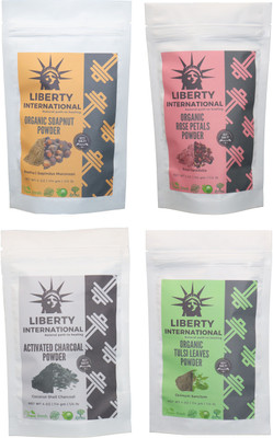 

LIBERTY INTERNATIONAL Soapnut & Rose & Charcoal & Tulsi Powder ( 114 Gm Each ) For Face , Hair & Skin Care Certified C18(Set of 4)