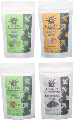 

LIBERTY INTERNATIONAL Indigo & Orange & Amla & Charcoal Powder ( 227 Gm Each ) For Face , Hair & Skin Care Certified C18(Set of 4)