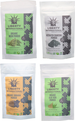 

LIBERTY INTERNATIONAL Neem & Charcoal & Shikakai & Aloevera Powder ( 227 Gm Each ) For Face , Hair & Skin Care Certified C18(Set of 4)