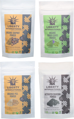 

LIBERTY INTERNATIONAL Soapnut & Indigo & Orange & Charcoal Powder ( 114 Gm Each ) For Face , Hair & Skin Care Certified C18(Set of 4)