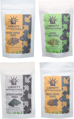 

LIBERTY INTERNATIONAL Soapnut & Neem & Charcoal & Shikakai Powder ( 114 Gm Each ) For Face , Hair & Skin Care Certified C18(Set of 4)
