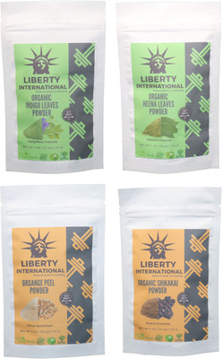 

LIBERTY INTERNATIONAL Indigo & Heena & Orange & Shikakai Powder ( 114 Gm Each ) For Face , Hair & Skin Care Certified C18(Set of 4)