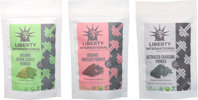 

LIBERTY INTERNATIONAL Heena & Hibiscus & Charcoal Powder ( 114 Gm Each ) For Face , Hair & Skin Care Certified C18(Set of 3)