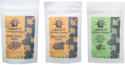 

LIBERTY INTERNATIONAL Soapnut & Shikakai & Tulsi Powder ( 114 Gm Each ) For Face , Hair & Skin Care Certified C18(Set of 3)