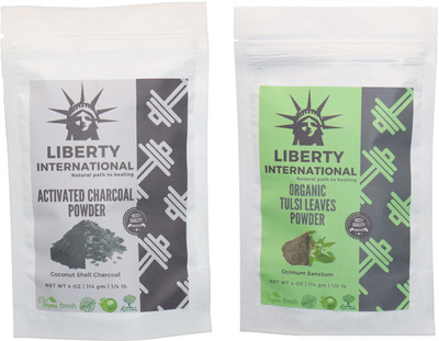 

LIBERTY INTERNATIONAL Charcoal & Tulsi Powder ( 114 Gm Each ) For Face , Hair & Skin Care Certified C18(Set of 2)